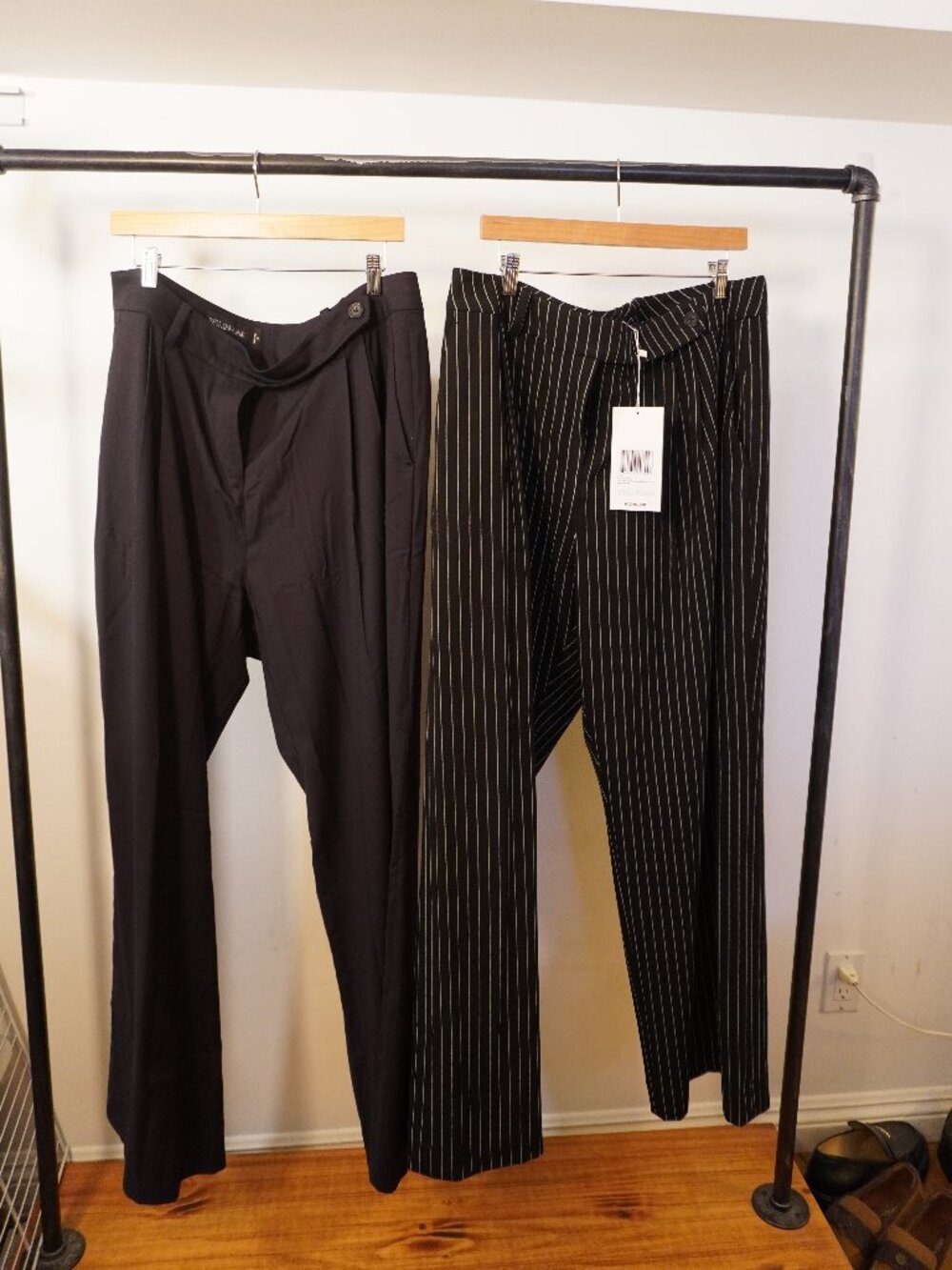 Wildfang Pants Bundle – Black Trousers + NWT Empower Pinstripe Wide Leg Trouser